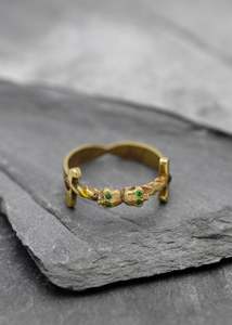 Double skull dagger ring- 14k gold plate