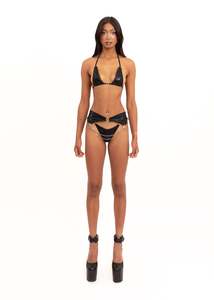 Micro Triangle Bikini and Garter Belt Set- Black