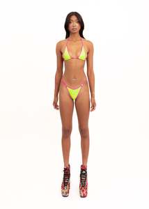 Micro Triangle Bikini Set- Neon Green Iridescent/ Hot Pink