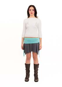 Off Cut Boat Neck Tee- white/ white polka dot