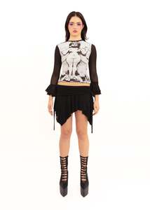 Lilith frill sleeve screen printed mesh top