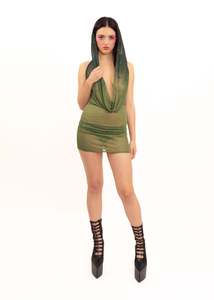 Portals Dress- green glitter mesh