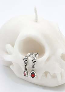 Jewellery: Skull garnet drop earrings