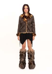 Patchwork leather jacket with fur lining