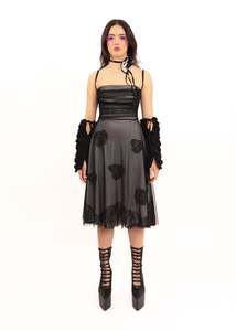 Tulle dress with rosette appliqué