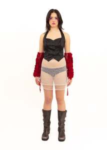 Hand beaded mesh wrap skirt