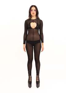 Mesh catsuit with heart cut out detail