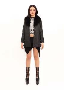 Japanese vintage leather coat with Mongolian sheepskin collar
