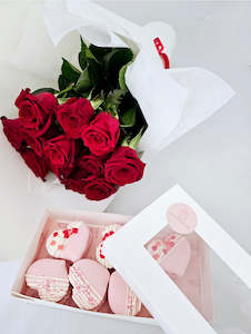 Dozen Red Roses and Macarons