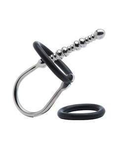 Cock Rings 1: Kink - Stainless Steel with Silicone Ring Twisted Penis Plug 109mm x 8mm Weight 33g