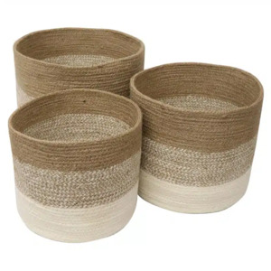 Jute White/Natural Baskets Set of 3