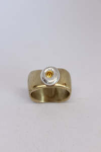 Brass + Silver Cubic Zirconia Pebble Ring  - #108