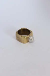 Brass + Silver Square Rock Ring  - #102