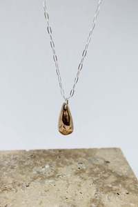Paloma Black Jewellery: Bronze Pendant, Hand Formed Droplet Pebble on Silver Chain - #130