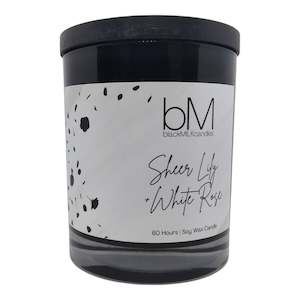 Black Glass Wooden Wick - Sheer Lily + White Rose