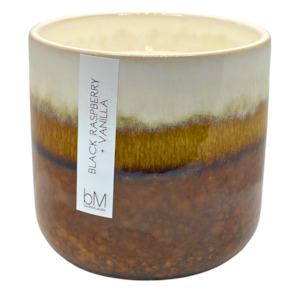 Ceramic Candles: Ceramic Brown Mustard + White - Black Raspberry Vanilla