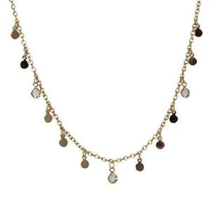 METAL DISC & CZ CHARM- GOLD/CLEAR