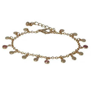 Fabienne Bracelets: METAL DISC & CZ CHARM- GOLD/PINK