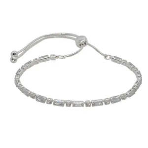Fabienne Bracelets: RECT & RND CRYSTAL SLIDER- SILVER/CLEAR