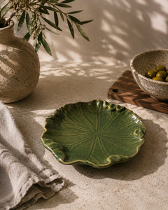Verdant Lotus Ceramic Serving Tray