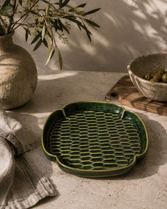 Verdant Honeycomb Ceramic Serving Tray