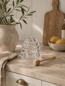 Glass Beehive Honey Jar with Wooden Dipper