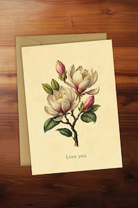 Cards And Stationery: Friendship Card - Love You (Vintage Style Magnolia Flower)