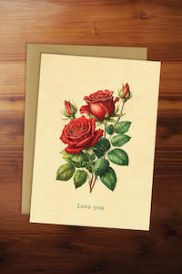 Friendship Card - Love You (Vintage Style Red Rose)