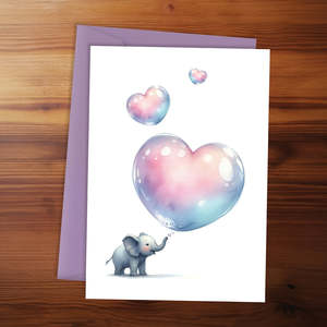 New Baby Card - Elephant Love Hearts