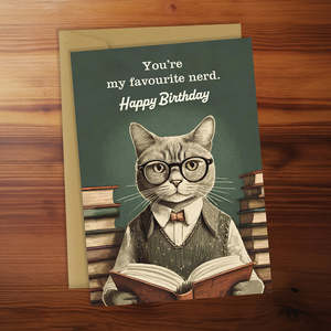 Happy Birthday Card - You're my favourite nerd. Happy birthday. (Cat)