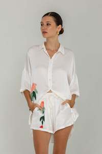 Co Ord Sets: Luca Short -  White with Peppa Hart Floral Motif