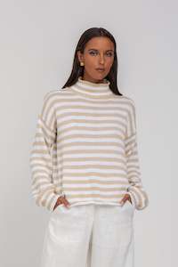 Hold Me Back Jumper - Camel/White Stripe