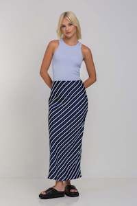 Into The Blue: Saturday Skirt -  Navy with White Diagonal Pinstripe