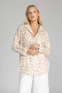Defiant Shirt - Ivory with Camel Leopard