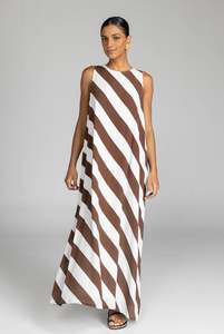 Most Loved: Finally Here Dress - Chocolate/White Diagonal Stripe