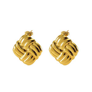 Accessories: Castel & Co - Quilted Earrings - Gold