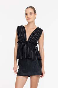 Silent Kiss Top - Black with White Stripe