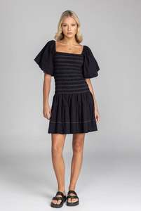 Everlight Kiss Dress - Black with White Topstitching