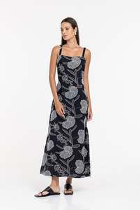Written In The Stars Maxi - Black with Ivory Embroidery