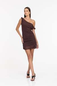 Twisted Dreams Mini Dress - Chocolate with Silver Diamantés