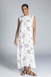 End Of Season Sale: Happier Together Dress - Ivory with Macchiato Dot Line Floral