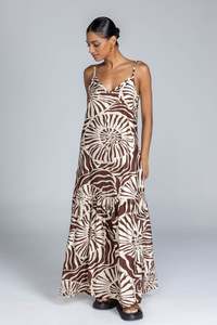 Dallas Maxi - Chocolate with Ivory Print