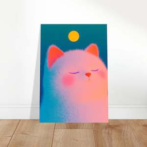 Fluffy Cat Purrs at the Moon