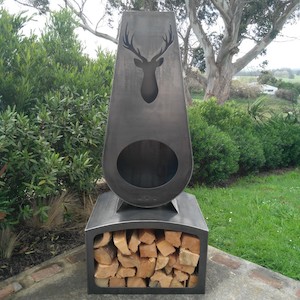 Products: Large Teardrop Chiminea with Woodbox - Stag - Blazen.Metal