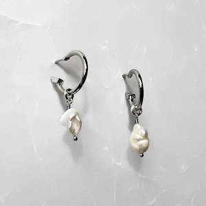 Earrings: Baby Pearl Hoops - Silver