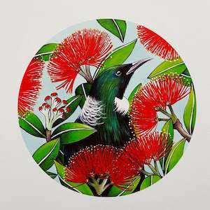 Decor Art: A4 Print - Tui with Pohutukawa