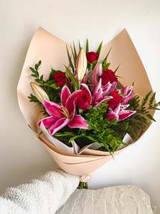 All: Roses and Pink Lillies Bouquet