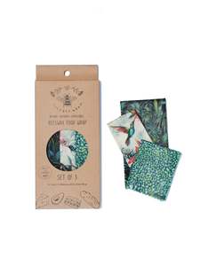 Beeswax Wraps Silicone Bags: Beeswax Wraps Lilybee 3 Set, Wild Rainforest