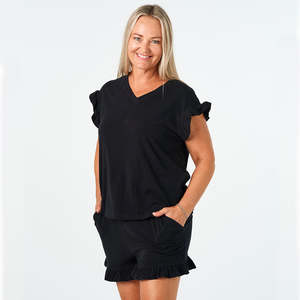 Sets: Matapouri Frilled Pyjama Set - Black