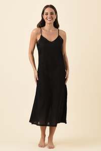 Undergarments: Black Cotton Maxi Slip Dress